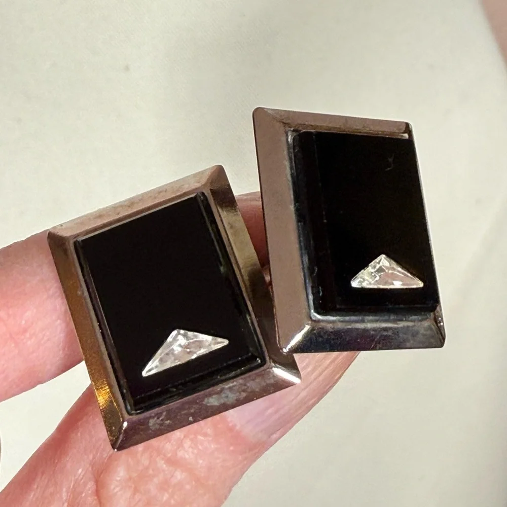 Vintage Mid century modern oversized silver black art deco Cufflinks